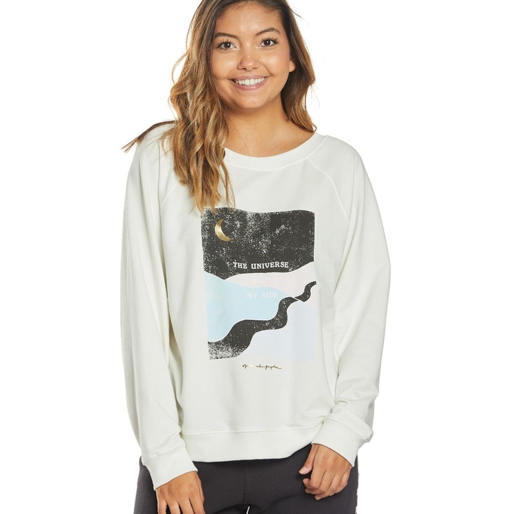 Spiritual Gangster Cream Graphic Sweatshirt with Black Moon Print